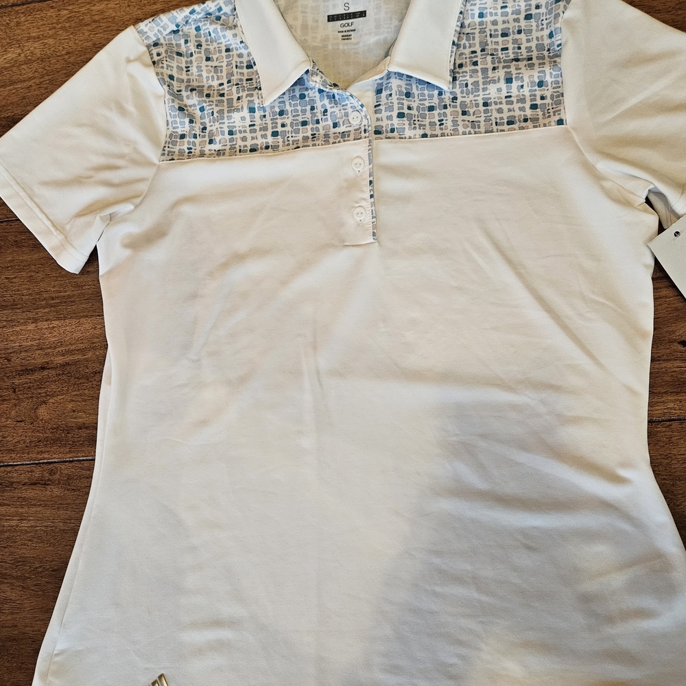 adidas Women's White and Blue Short Sleeve Tee